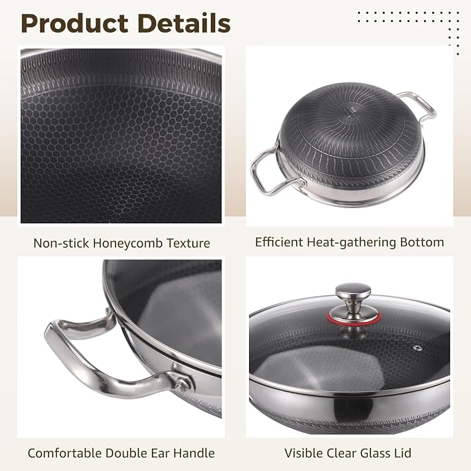 304 Stainless Steel Honeycomb Wok with Lid | Havelockshop