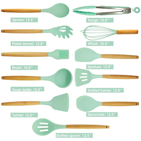 12pcs Silicone Utensil Set With Wooden Handle HaveLock Shop
