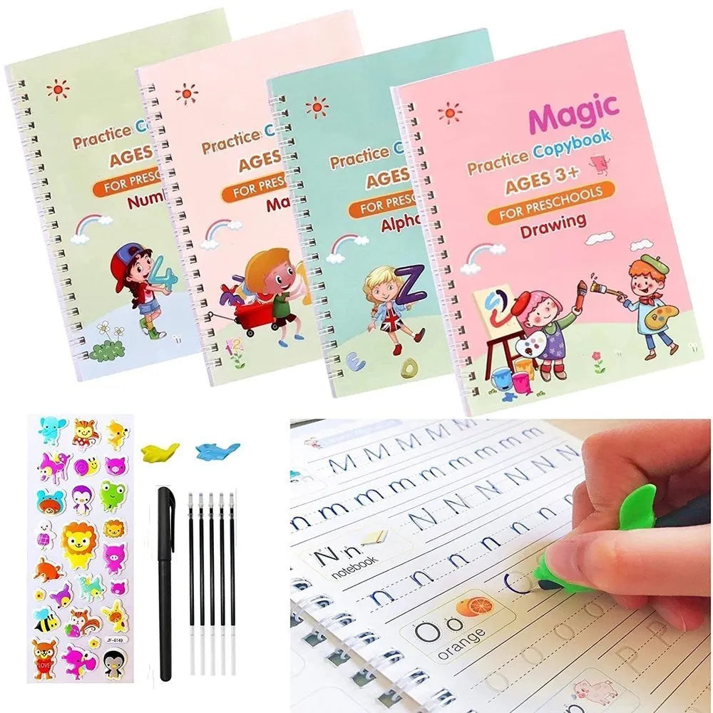 Sank Magic Book Set – 4 Books, 10 Refills, 1 Pen, 1 Grip (Practice Copybook) HaveLock Shop