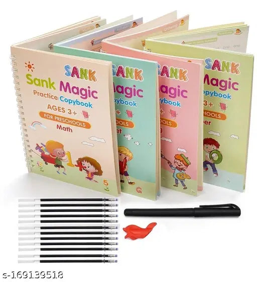 Sank Magic Book Set – 4 Books, 10 Refills, 1 Pen, 1 Grip (Practice Copybook) HaveLock Shop