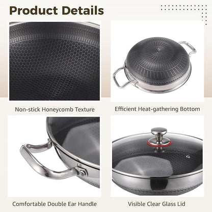 304 Stainless Steel Honeycomb Wok with Lid | Havelockshop