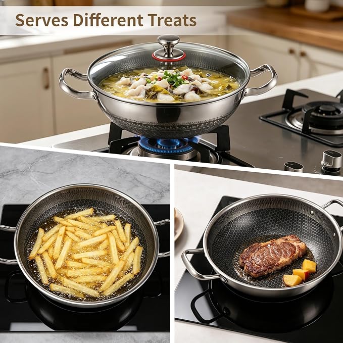 304 Stainless Steel Honeycomb Wok with Lid | Havelockshop