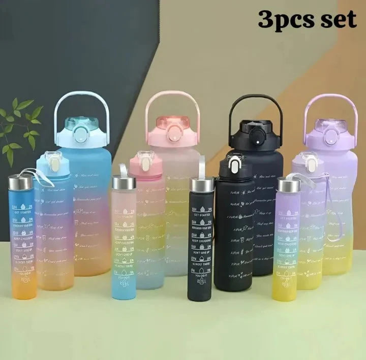 3Pcs Multi Color Water Bottle Set with Straw – Portable Drink Bottles HaveLock Shop