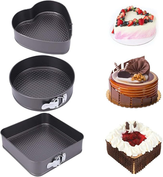 CAKE PAN SET 3PCS HEART, SQUARE, ROUND