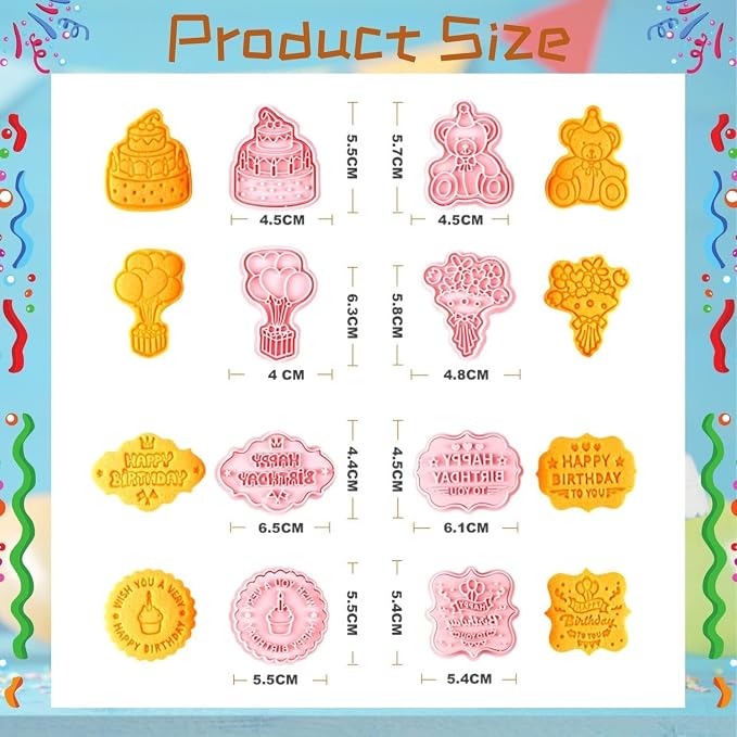 8pc Happy Birthday Cookie Cutters & 3D Stamps | Havelockshop
