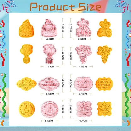 8pc Happy Birthday Cookie Cutters & 3D Stamps | Havelockshop
