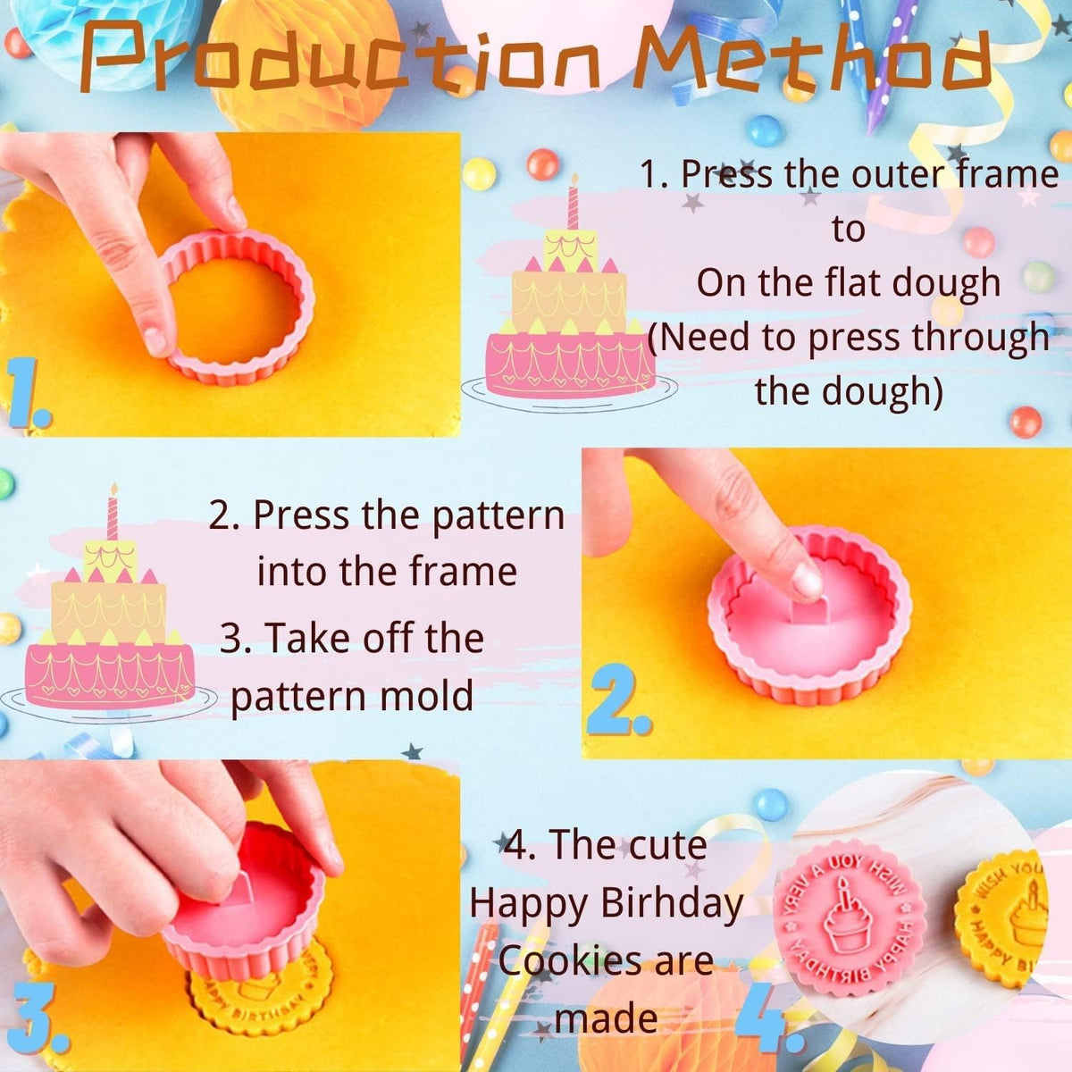 8pc Happy Birthday Cookie Cutters & 3D Stamps | Havelockshop