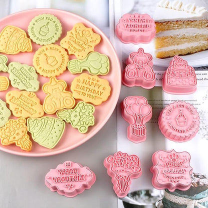 8pc Happy Birthday Cookie Cutters & 3D Stamps | Havelockshop