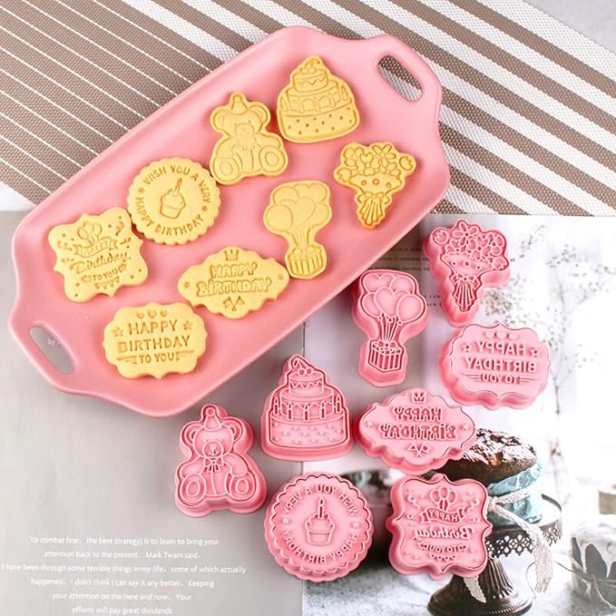 8pc Happy Birthday Cookie Cutters & 3D Stamps | Havelockshop