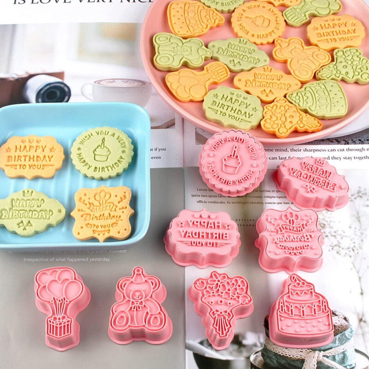 8pc Happy Birthday Cookie Cutters & 3D Stamps | Havelockshop