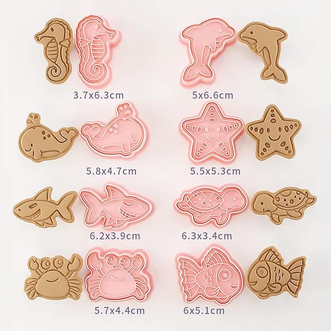 8 Pcs Sea Animal Cookie Cutter Set 3D Ocean Shapes | Havelockshop