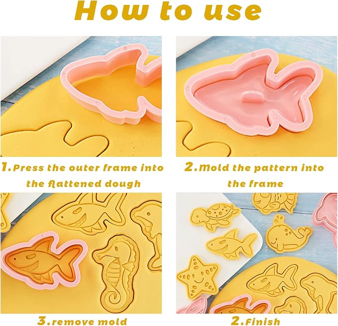 8 Pcs Sea Animal Cookie Cutter Set 3D Ocean Shapes | Havelockshop