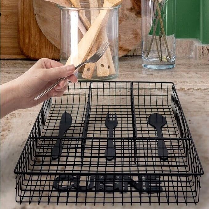 Kitchen drawer cutlery organizer tray with 4 compartments for utensil storage
