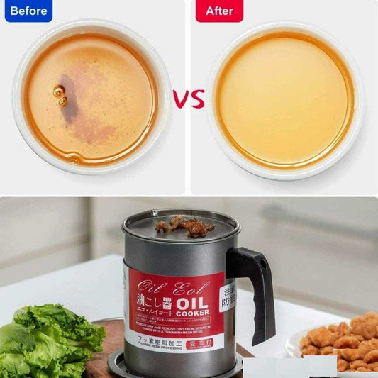 Oil Filter Pot Oil Strainer Pot Stainless Steel Grease Strainer Oil Storage Pot Oil Container Stainless Steel Oiler Tank Container Grease Keeper with Filter Dust Lid Non slip Handle for Frying Oil and Cooking Grease HaveLock Shop