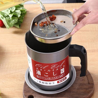Oil Filter Pot Oil Strainer Pot Stainless Steel Grease Strainer Oil Storage Pot Oil Container Stainless Steel Oiler Tank Container Grease Keeper with Filter Dust Lid Non slip Handle for Frying Oil and Cooking Grease HaveLock Shop