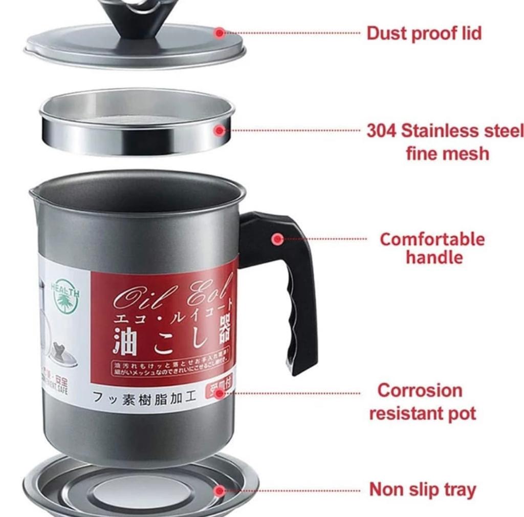 Oil Filter Pot Oil Strainer Pot Stainless Steel Grease Strainer Oil Storage Pot Oil Container Stainless Steel Oiler Tank Container Grease Keeper with Filter Dust Lid Non slip Handle for Frying Oil and Cooking Grease HaveLock Shop