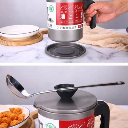 Oil Filter Pot Oil Strainer Pot Stainless Steel Grease Strainer Oil Storage Pot Oil Container Stainless Steel Oiler Tank Container Grease Keeper with Filter Dust Lid Non slip Handle for Frying Oil and Cooking Grease HaveLock Shop
