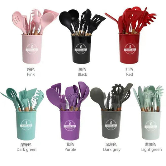 12pcs Silicone Utensil Set With Wooden Handle HaveLock Shop