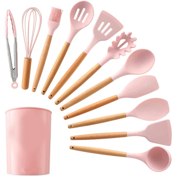 12pcs Silicone Utensil Set With Wooden Handle HaveLock Shop