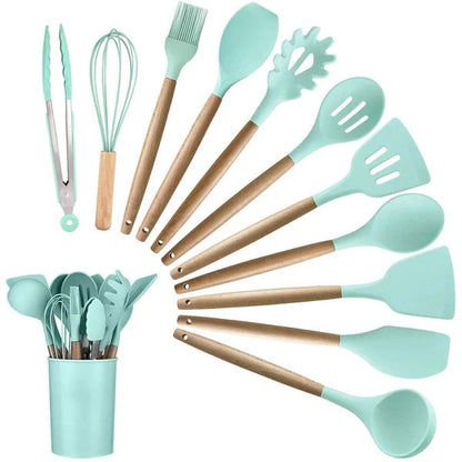 12pcs Silicone Utensil Set With Wooden Handle HaveLock Shop