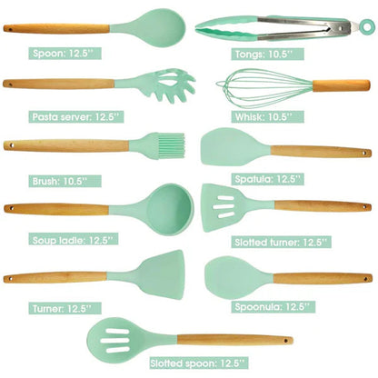 12pcs Silicone Utensil Set With Wooden Handle HaveLock Shop