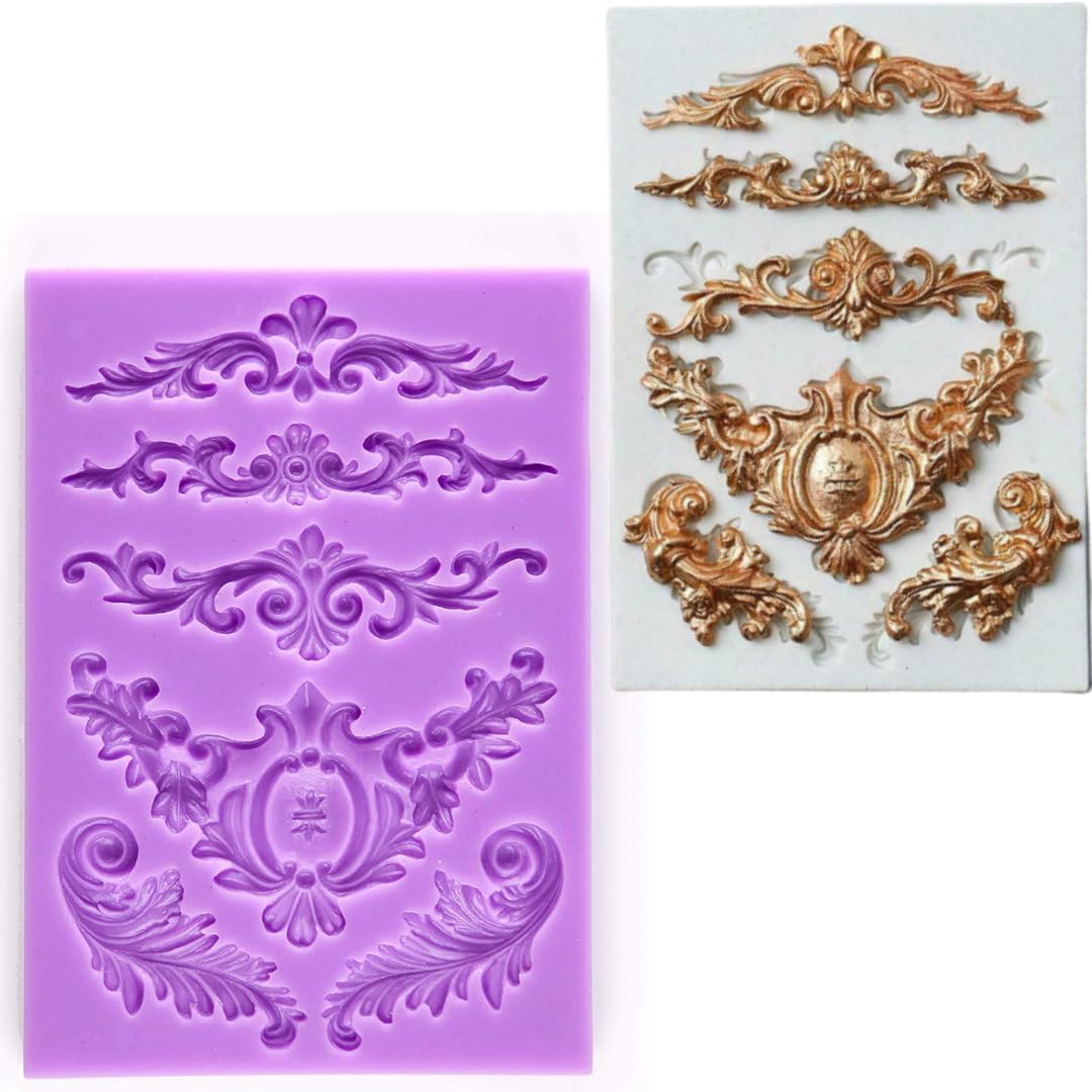 Baroque Feather Crown Corner Silicone Mold Fondant Gumpaste Silicone Mold for Fondant Gum Paste Chocolate Crafts - HaveLock Shop