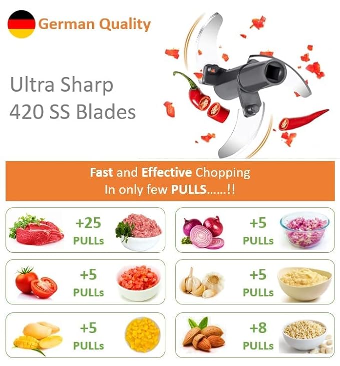 EOTIA Food Processor Manual Shredder Vegetable HAND Cutter Chopper 3 Blades - Rassi Chopperr