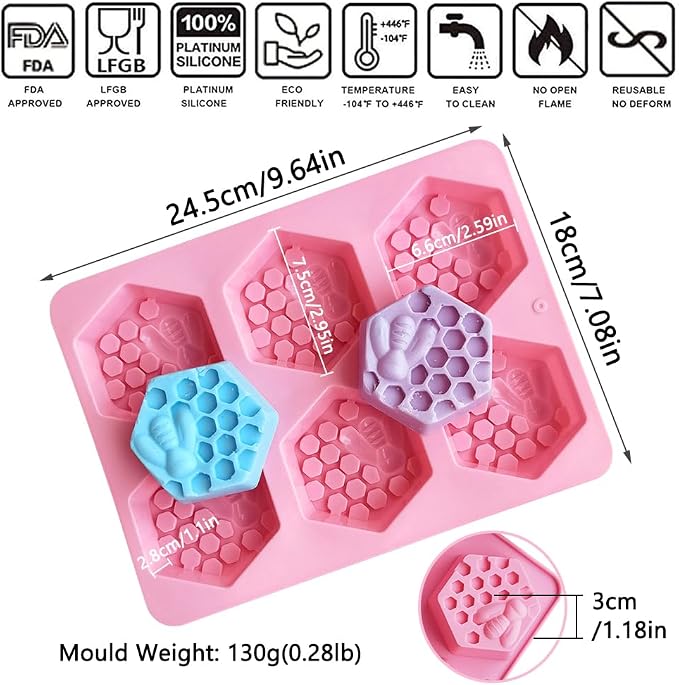 Hexagon Honeybee 6 Cavity Silicone Soap Mold | Havelockshop