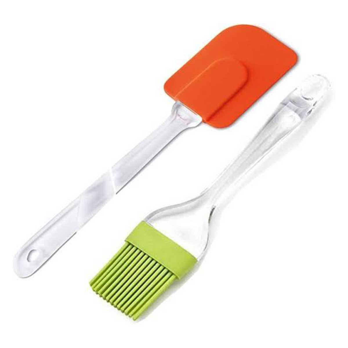 2Pcs Set Silicone Brush & Spatula BBQ Pastry Oil Brush Kitchen Tool Clear Plastic Handles, Colorful Cake Spatula and BBQ Oil Brush HaveLock Shop