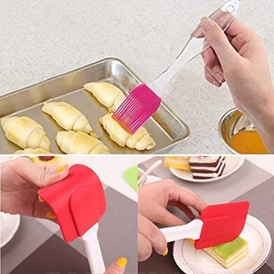 2Pcs Set Silicone Brush & Spatula BBQ Pastry Oil Brush Kitchen Tool Clear Plastic Handles, Colorful Cake Spatula and BBQ Oil Brush HaveLock Shop