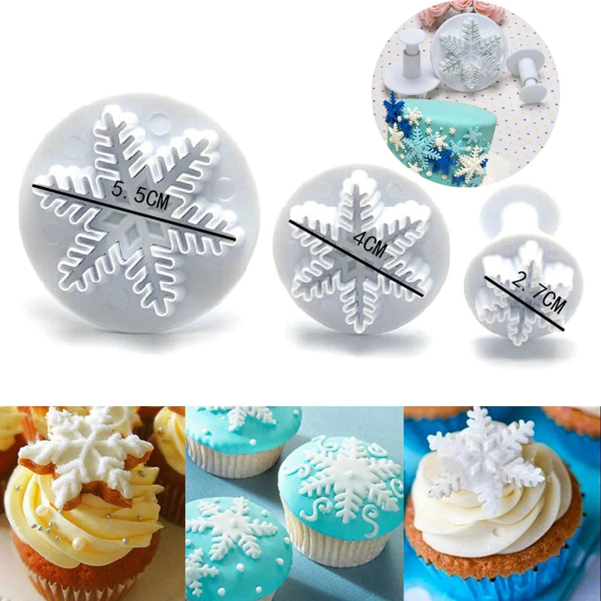 Snowflake Plunger Fondant Cutter 3Pcs Set HaveLock Shop
