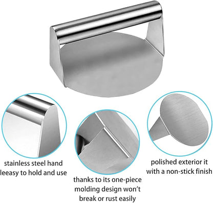 Stainless steel Burger Smasher with steel handle