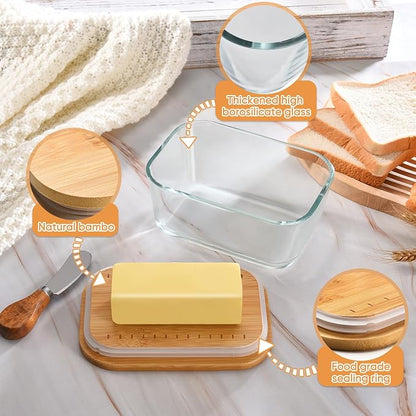 Bamboo and acrylic butter dish with a butter knife