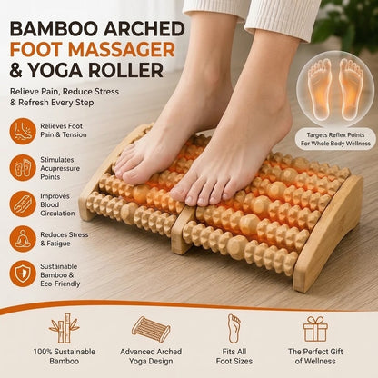 Natural Wooden Foot Massage Roller – Ergonomic Arch Reflexology Tool for Pain Relief & Circulation