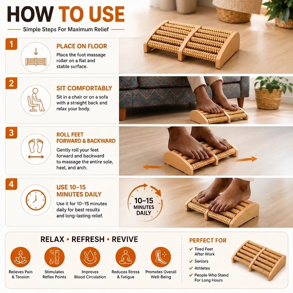 Natural Wooden Foot Massage Roller – Ergonomic Arch Reflexology Tool for Pain Relief & Circulation
