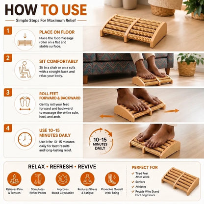 Natural Wooden Foot Massage Roller – Ergonomic Arch Reflexology Tool for Pain Relief & Circulation