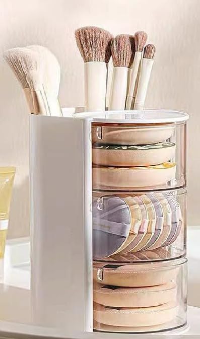 3 Tier Rotating Makeup Organizer with Brush Holder