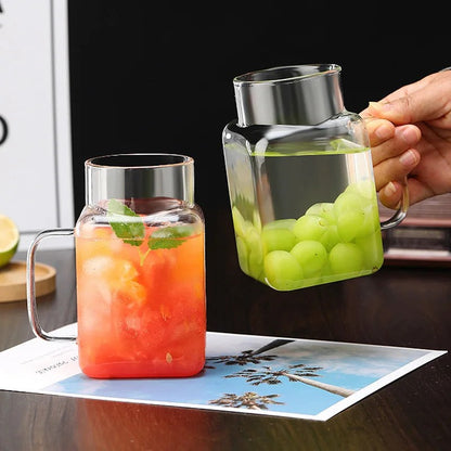 Square Glass Mug With Wooden Lid and Glass Straw 400ml Pakistan Online
