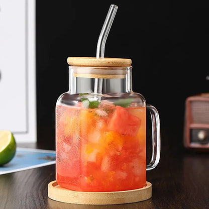 Aesthetic Square Glass Tumbler Fruit Juice Smoothie Wooden Lid Pakistan
