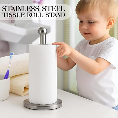 Stainless steel tissue roll holder - anti-slip weighted base for kitchen use