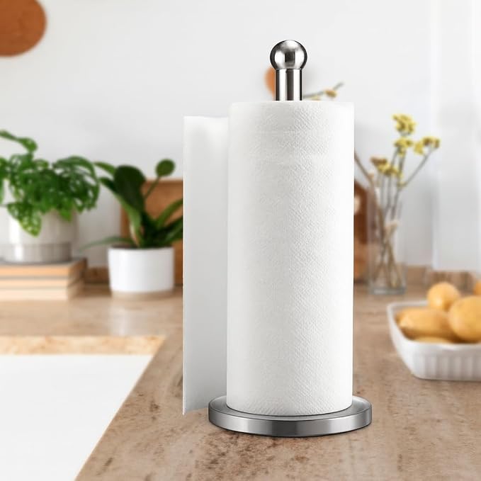 Stainless steel tissue roll holder - anti-slip weighted base for kitchen use