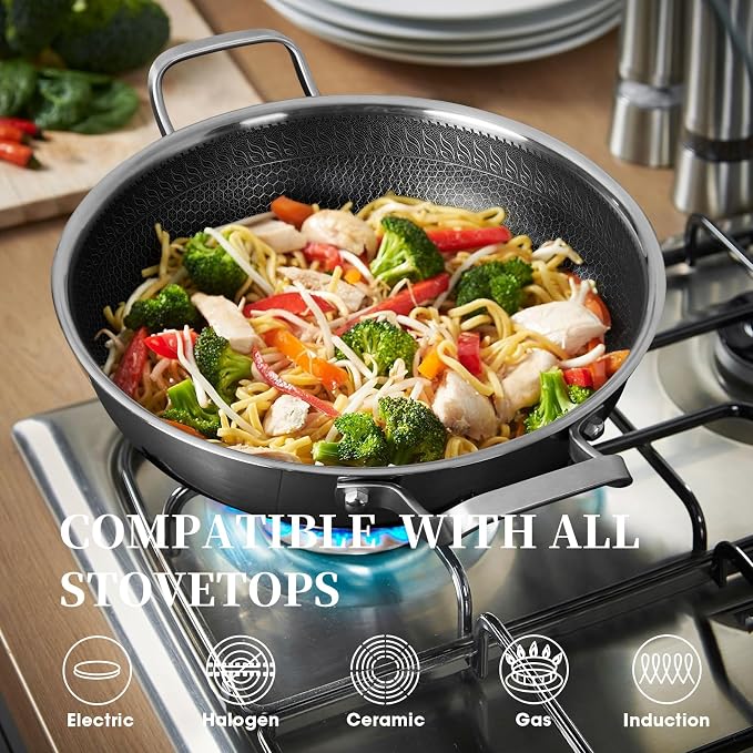 304 Stainless Steel Honeycomb Wok with Lid | Havelockshop